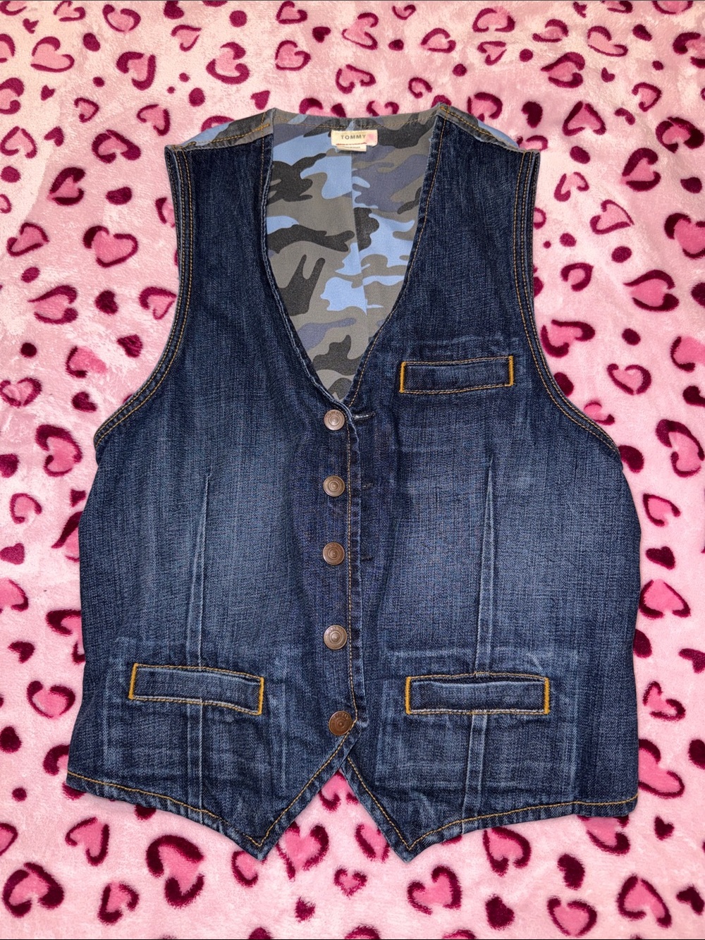Tommy Hilfiger Dark Blue Denim Vest with Camouflage Lining
